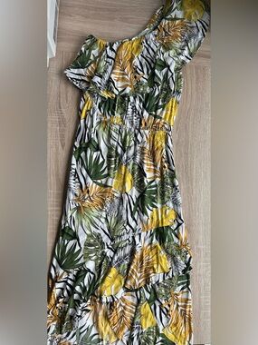 Abel The Label Anthropologie One-Shoulder Tropical Print Maxi Dress